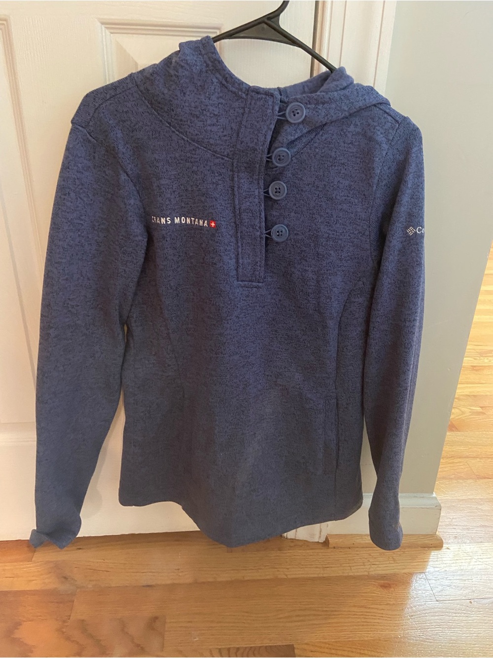 Columbia Heathered Navy Button-Placket Hooded Pullover